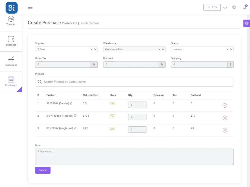 Business inFlow_create_purchase
